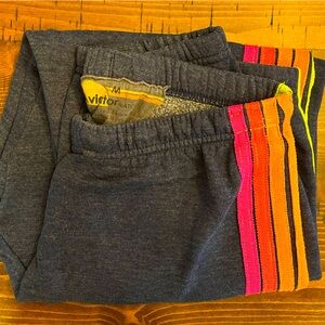 5 STRIPE SWEATPANTS - HEATHER NAVY // NEON RAINBOW -size medium